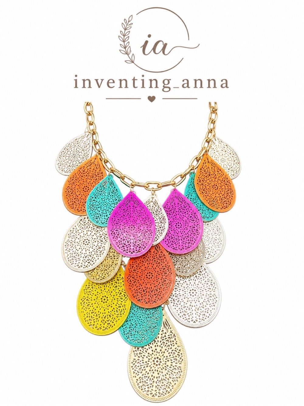 Colorful Lightweight Delicate Punch Hole Tear Drop Design Necklace